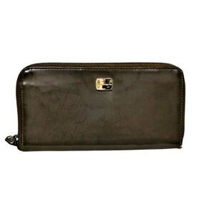 Wallet Leather Zip-Around Brown 3 Compartments Multiple Card Slots Liz Claiborne